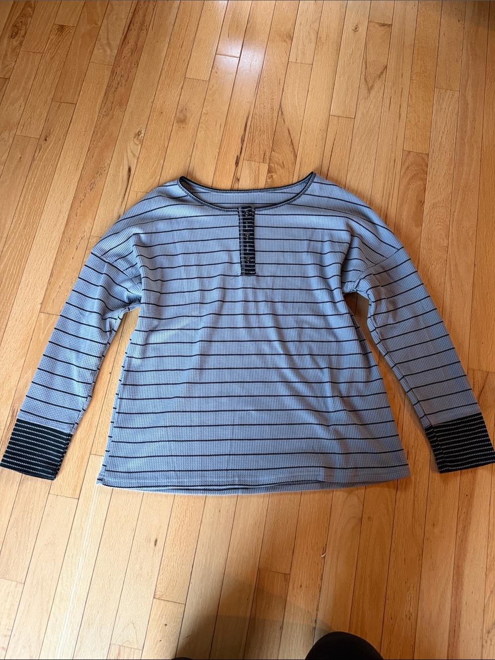 Striped Long Sleeve Knit Top in Light Blue and Black